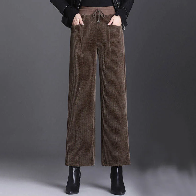 

Women Thicken Winter Wide Leg Pants Warm Plus Velvet Corduroy Casual Pantalones Baggy High Waist Oversize5XL Straight Sweatpants