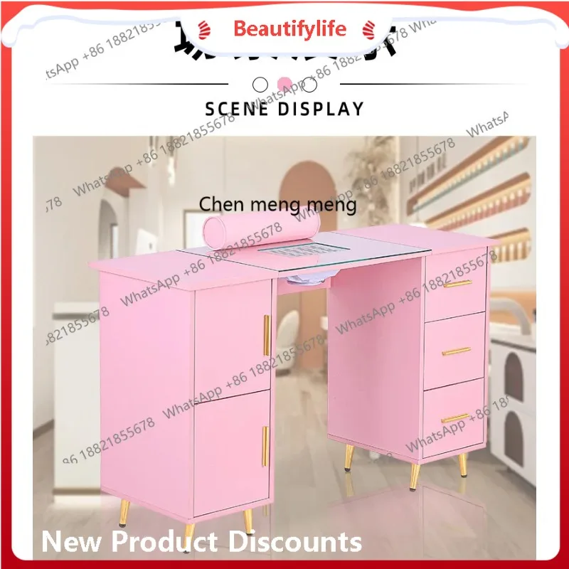 

A50 New manicure table pink with vacuuming system manicure table glass countertop nail table