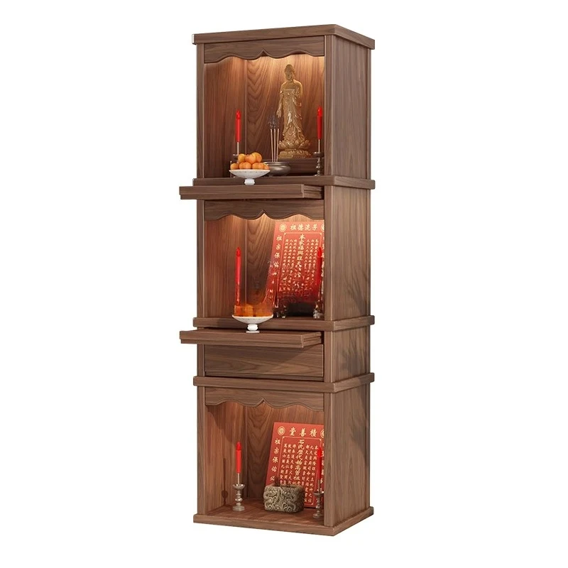 Xyy Simple Solid Wood Shrine Cabinet Three-Layer Black Walnut Shrine Ancestral Shrine Home