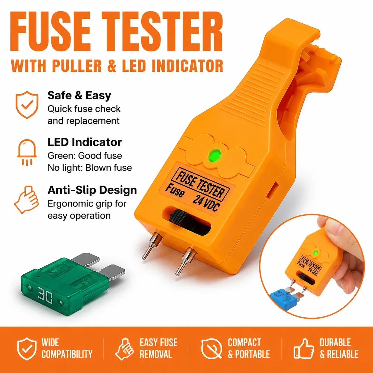 Universal Auto Fuse Tester Multifunctional Portable Checking Blade Fuse Checker Puller Tool Fuse Tester Car Accessories