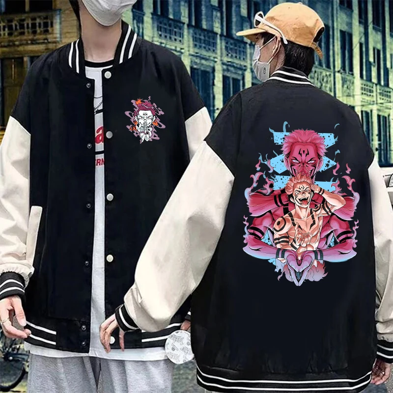 

New Hot Anime Ryomen Sukuna Print Baseball Uniform Sweatshirts Fashion Women Men Casual Baseball Jacket Harajuku Jersey Coat