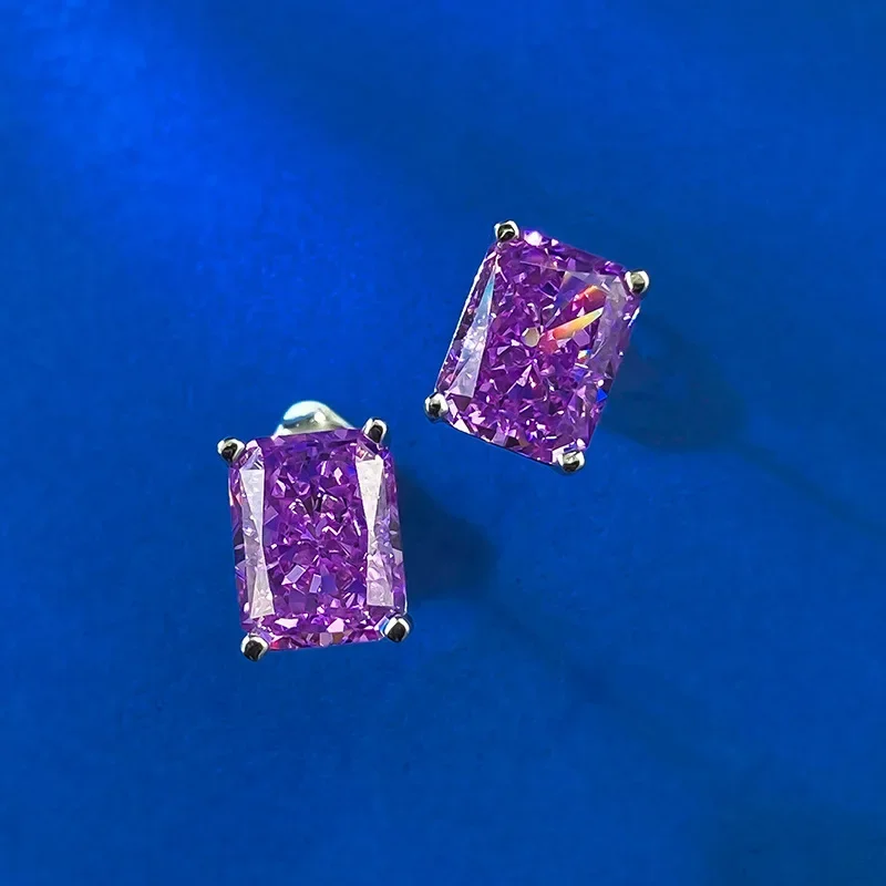 100% 925 Sterling Silver Crushed Ice Cut 7*9mm Citrine Amethyst Sona Diamond Stud Earrings Cocktail Party Wedding Jewelry Gift