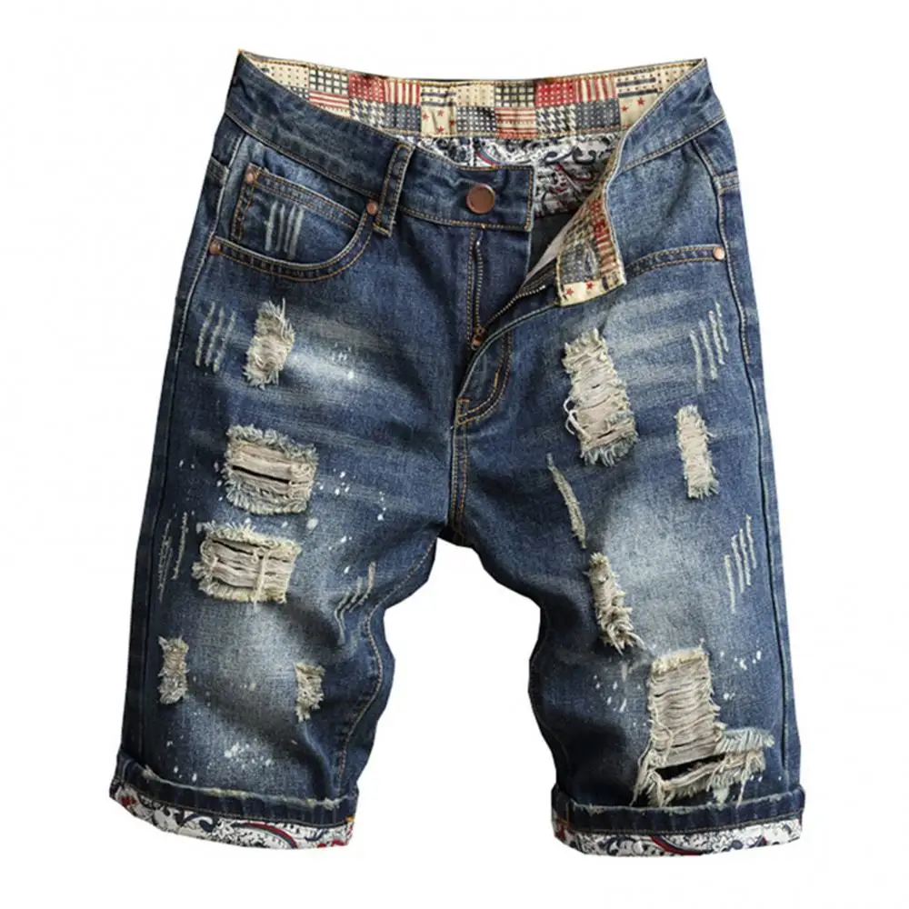 

Retro Summer Men Graffiti Ripped Denim Shorts Jeans Destroyed Hole Plus Size Fifth Pants Shorts Male Brand Clothes