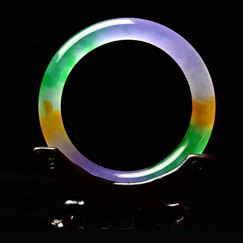 Brazalete redondo de cuarzo jade de tres colores, nuevo, con motivos florales, brazalete de jade hielo, jade espuma de agua, jade color primavera.