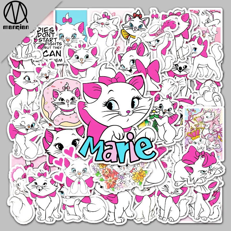 

50Pcs Kawaii Disney The Aristocats Marie Cat Stickers Cartoon Luggage Refrigerator Skateboard Stickers Waterproof Friends Gift
