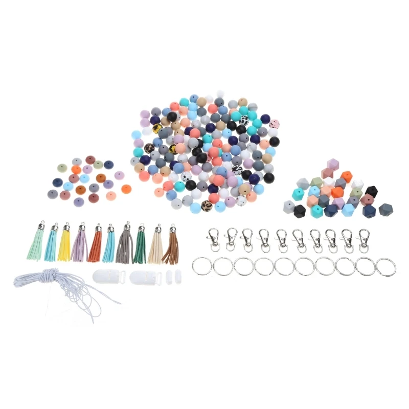 Candy Color Loose Beads Silicone Round Octagonal Space Beads for Jewelry Making Keychain with Keyrings Accessory Set 40GB