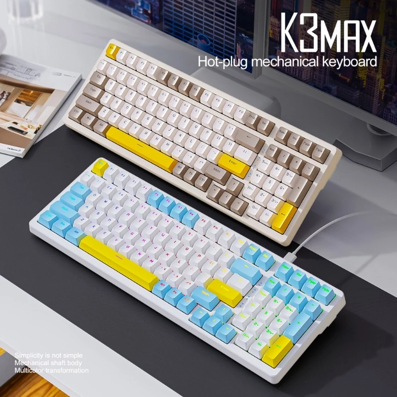 K3Max RGB Mechanical Gaming Keyboard Keyboard Red/Blue 100Key Hot Swap Gasket Construction Keyboard