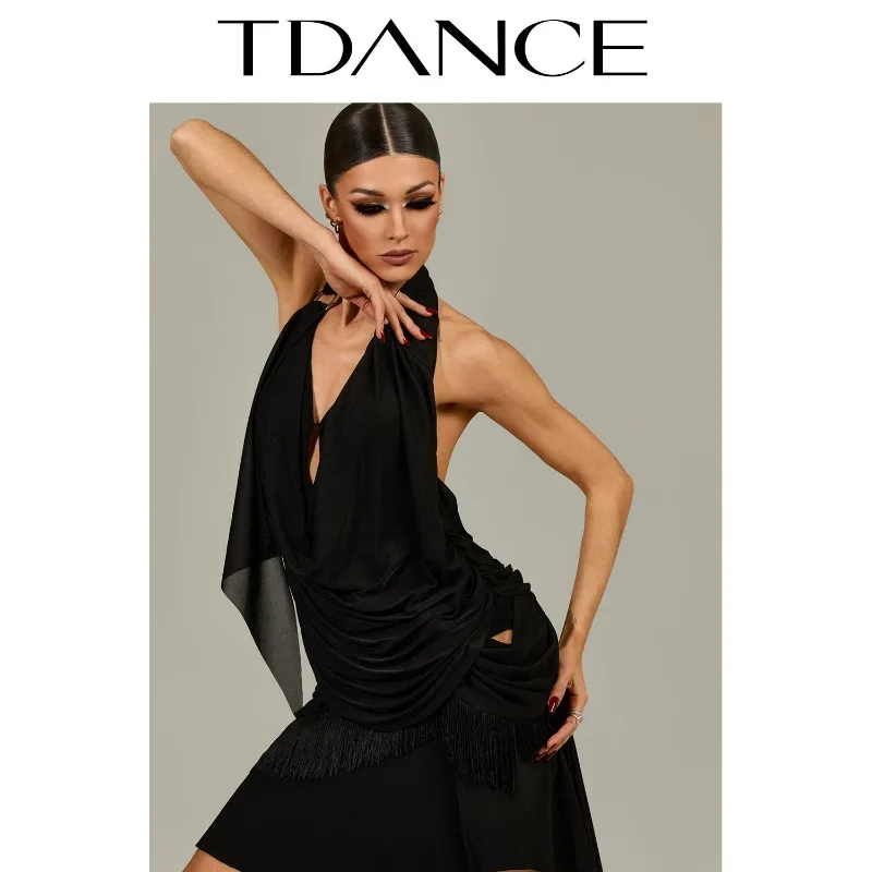 Customized TDANCE Latin Dance Wear Women's Training [Deep V Plunge Neck Crop Top] Practice Daily Flirty High-End Style GL-259