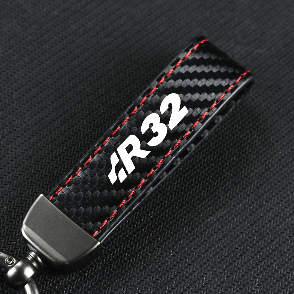 Car Keychain Carbon Fiber Leather Rope Key Chain Pendant Keyring Horseshoe Buckle for R32 R36 ROCCO SCIROCCO Auto Accessories