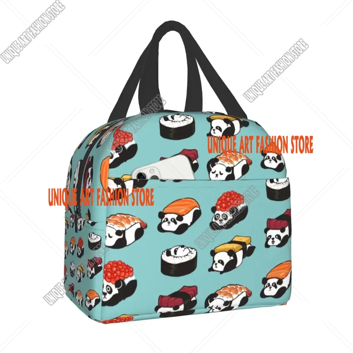 Sushi Panda Thermal Insulated Lunch Bag Cartoon Japanese Food Resuable Lunch Box Tote for Women Kids School Picnic Storage Bag