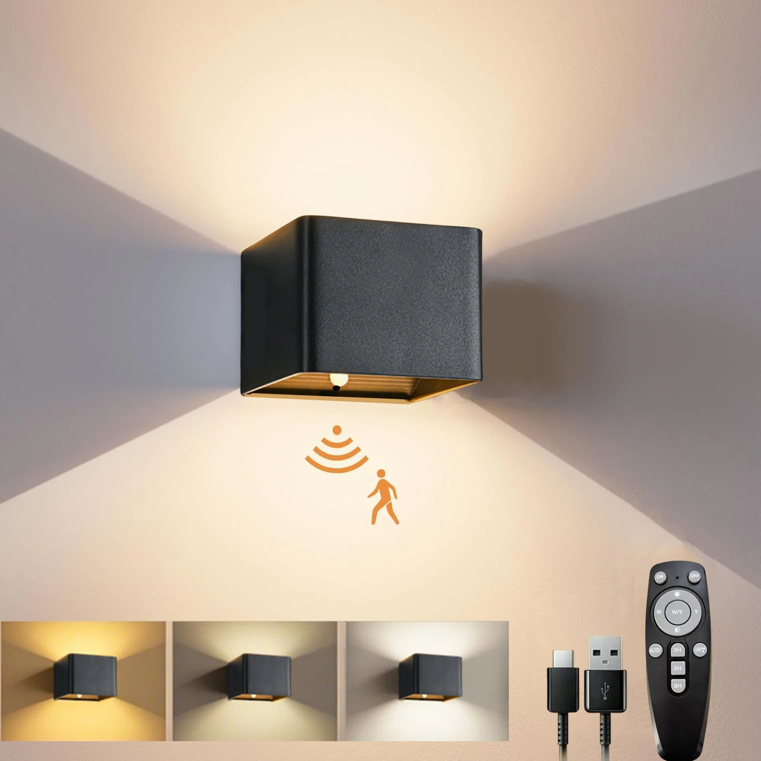 Wandlamp op batterijen, 3 kleurtemperatuur- en helderheidsinstellingen, afstandsbediening en bewegingssensor, draadloze magnetische 4000mAh oplaadbare led-lamp, geschikt voor slaapkamer, woonkamer,