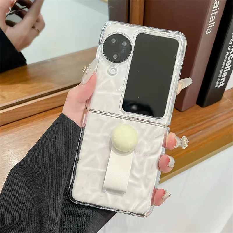 For OPPO Find N3 Flip Wrinkle pattern Transparent Ball Ring Case  For OPPO Find N2 Flip