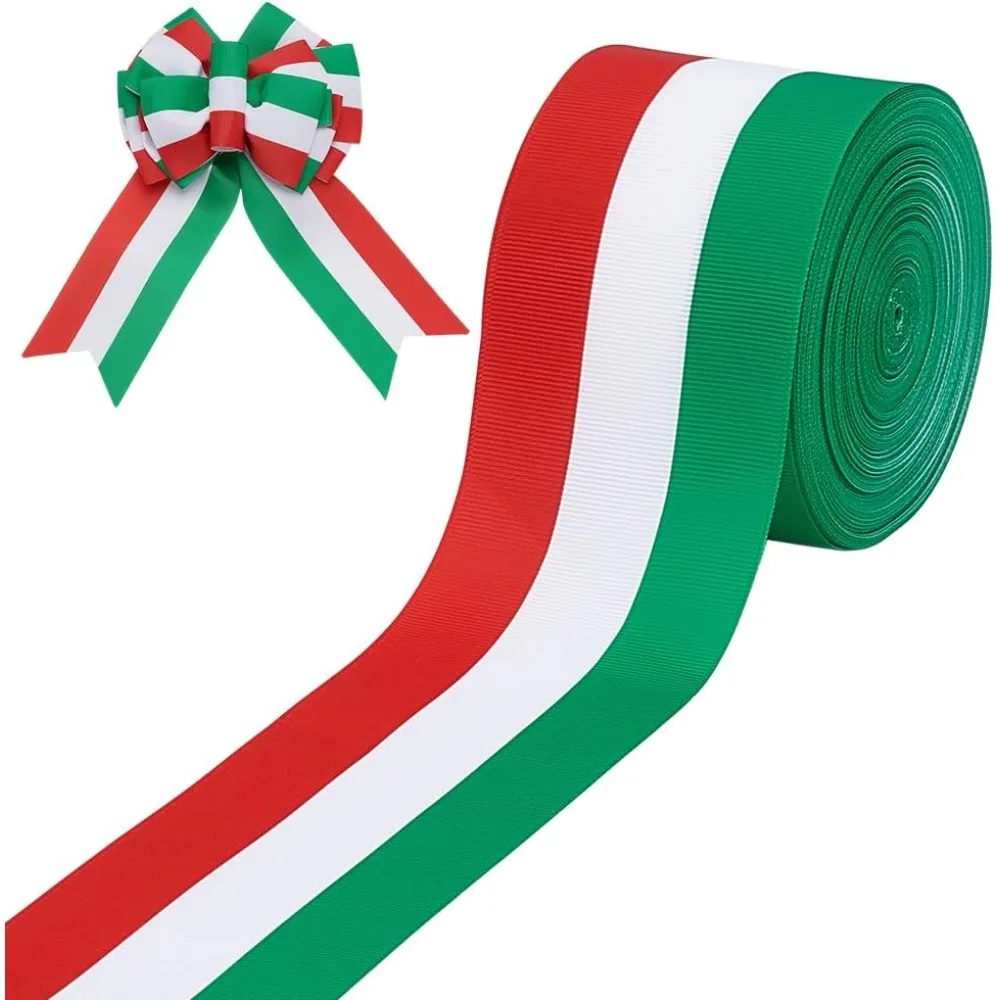

20 Yards Red White Green Stripes Ribbon Grosgrain Striped Tibbon 2.5inch Polyester Italian Flag Double Face Ribbons for Party