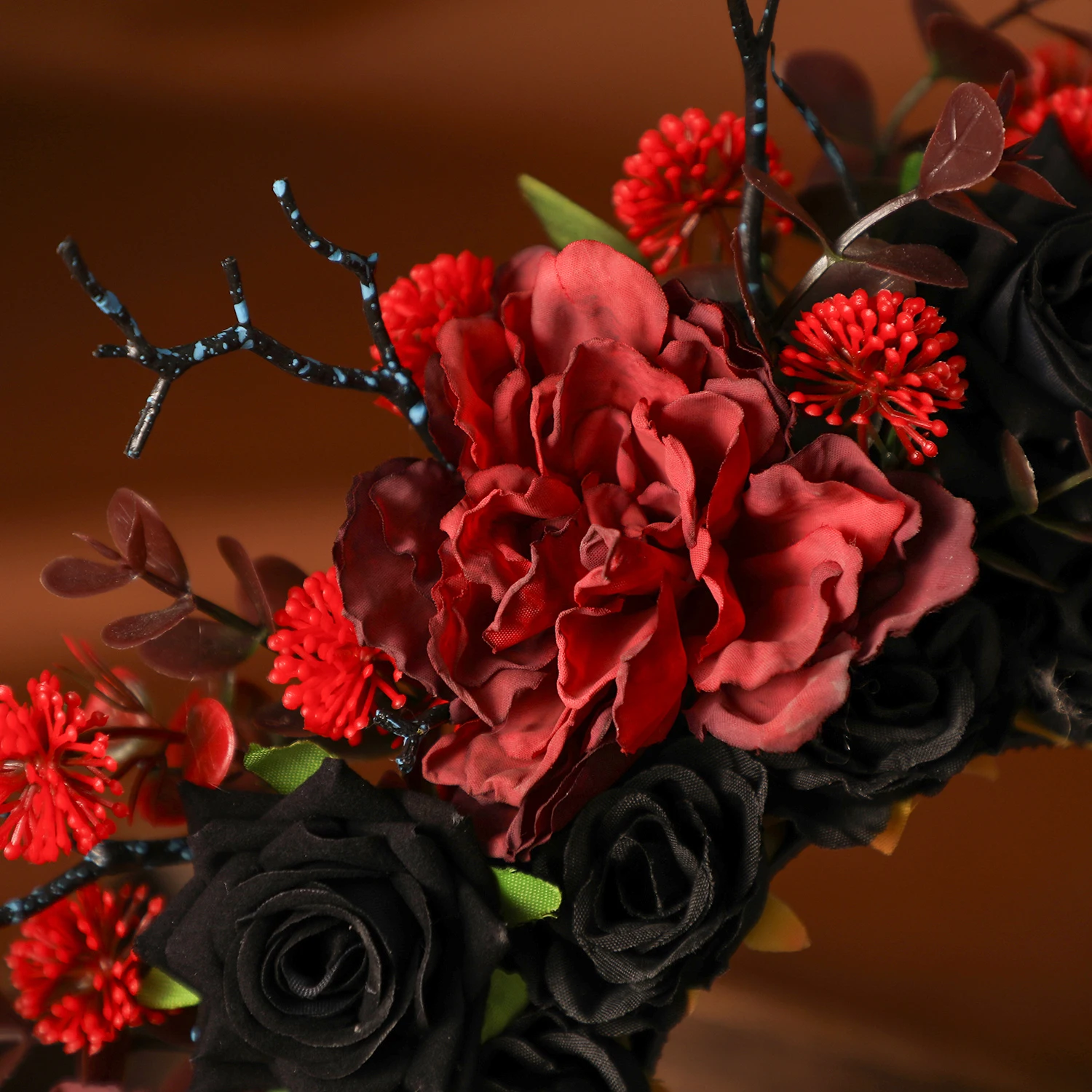 Baroque Vintage Black Red Handamde Rose Flowers Hairbands For Women Bride Wedding Hair Accessories Headbands image 5