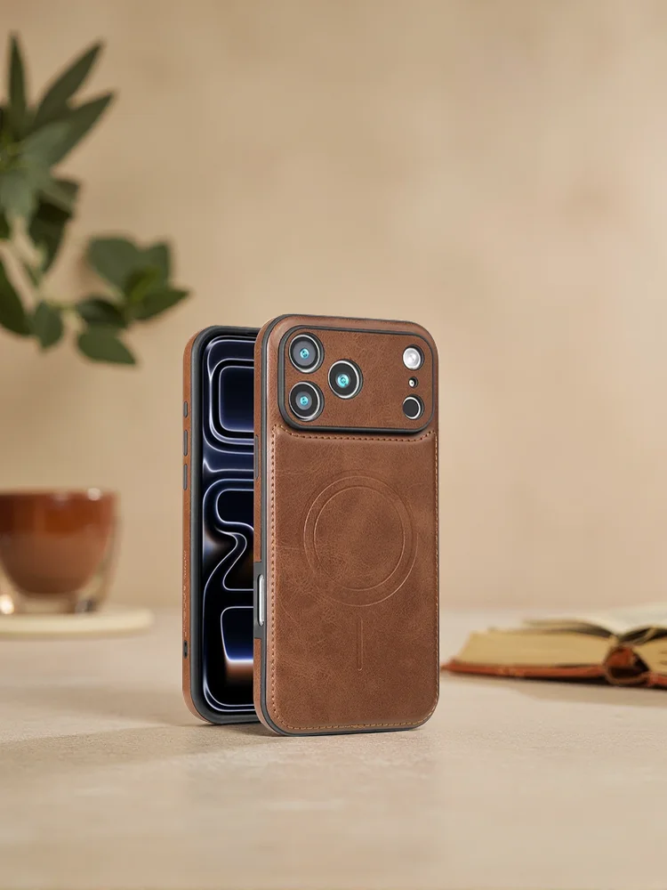 Luksusowe, wytrzymałe etui z magnetycznym zamknięciem, wykonane ze skóry, do Apple iPhone 18, 17 Pro Max, 16, 15, 14 Plus, 13, 12, 18 Pro – bezprzewodowe, odporne na wstrząsy, z funkcją MagSafe. — zdjęcie produktu 7