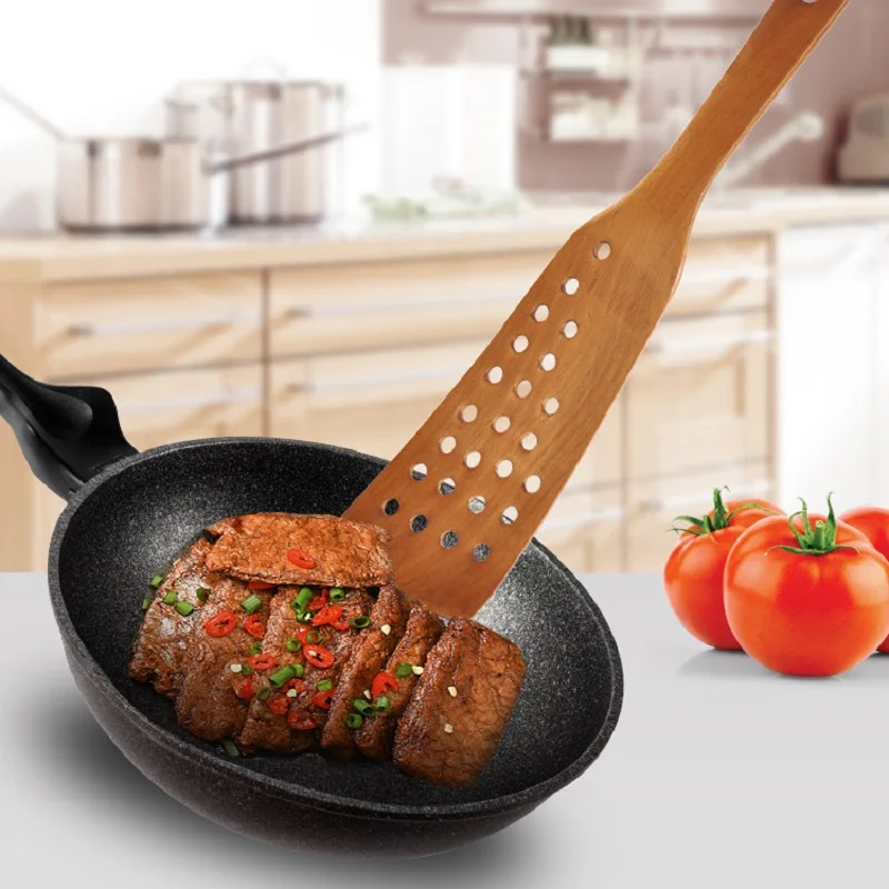 24 Hole Wooden Handcrafted Shovel Non-Stick Pan Frying Steak Cookware Shovel Kitchen Cooking Utensils Tool