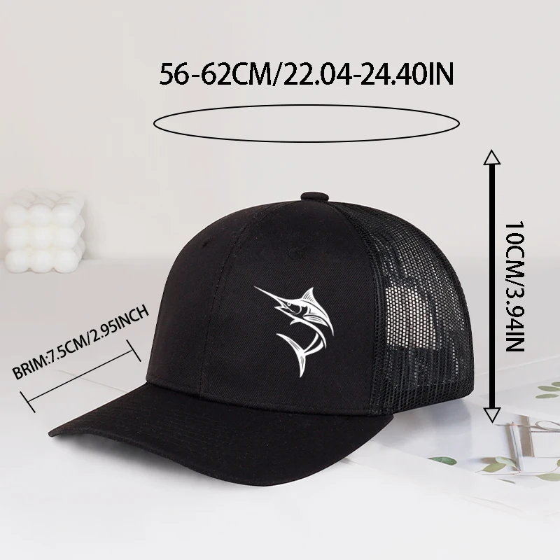 Marlin Swordfish Mesh Trucker Cap Lightweight Breathable UV Sun Hat For Men Saltwater Fishing Boating Beach Outdoor Casual Hat