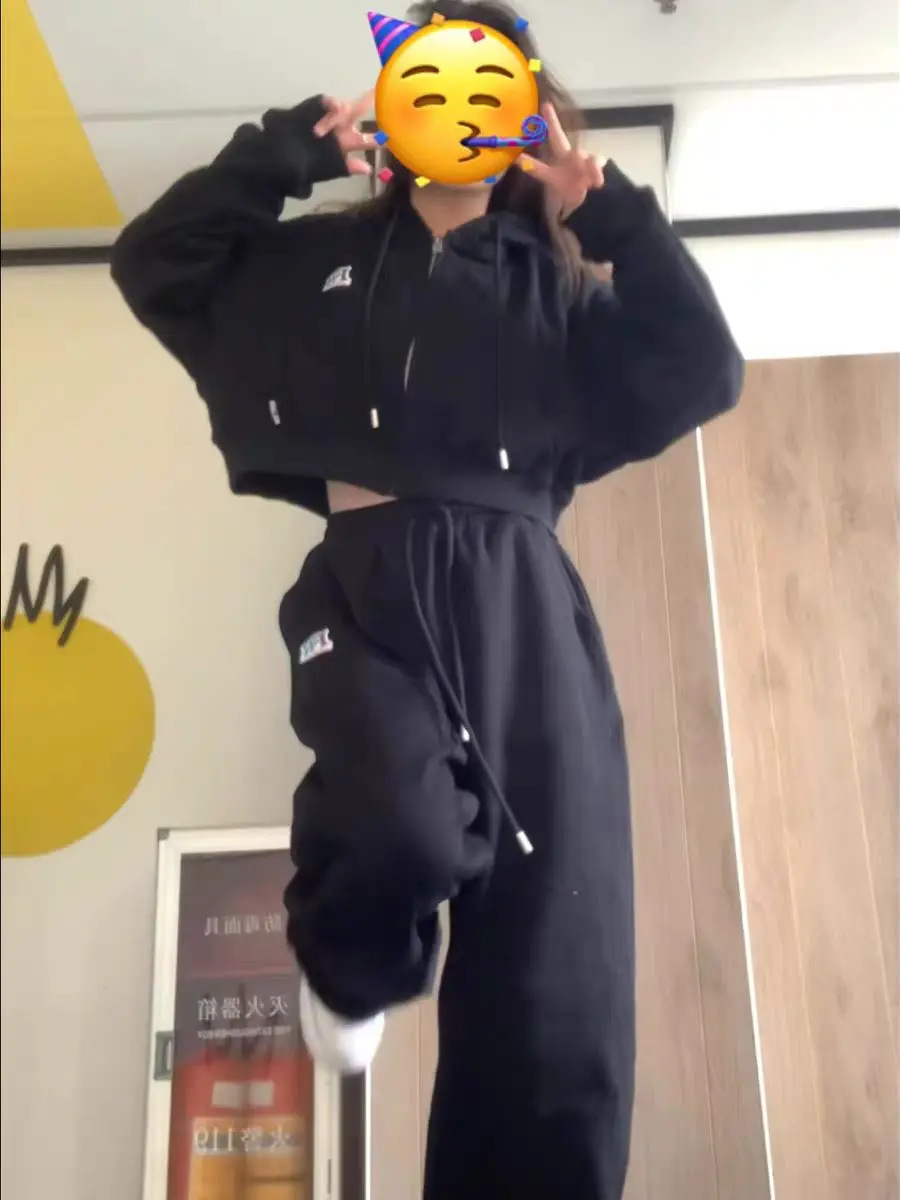 

Женский комплект толстовки на молнии с длинными рукавами, свободный крой, повседневный наряд из двух предметов, весна, осень, корейский стиль, новинка