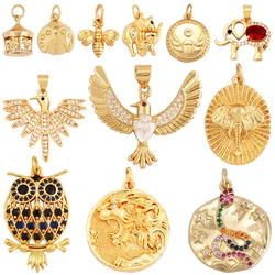 Fashion Snake Lion Elephant Owl Bird Bee Animal Insect Jewelry Findings,18k Gold Inlaid Zirconia Charm Necklace Pendant Supplies