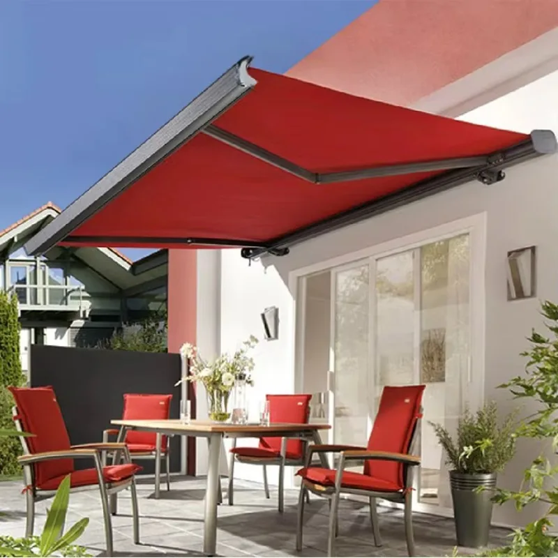 Outdoor Electric Patio Awning Aluminum Acrylic Fabric LED Lights Full Cassette Balcony Retractable Motorized
