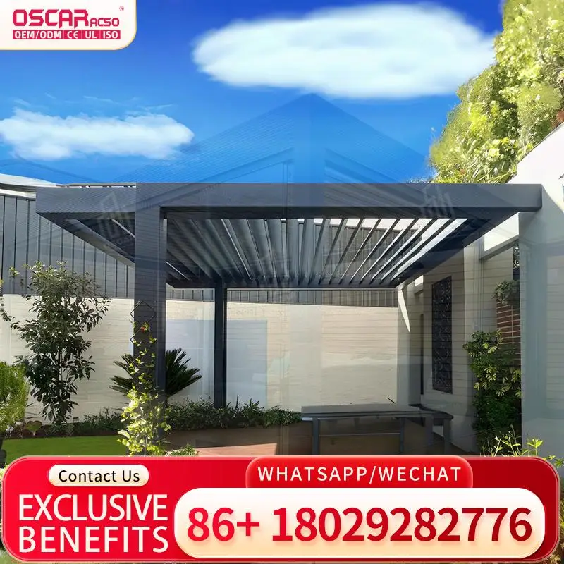 هيكل ألومنيوم كهربائي بمحرك لجميع المواسم 5 م × 3 م مع سقف لعريشة الفناء الخلفي للحديقة #3