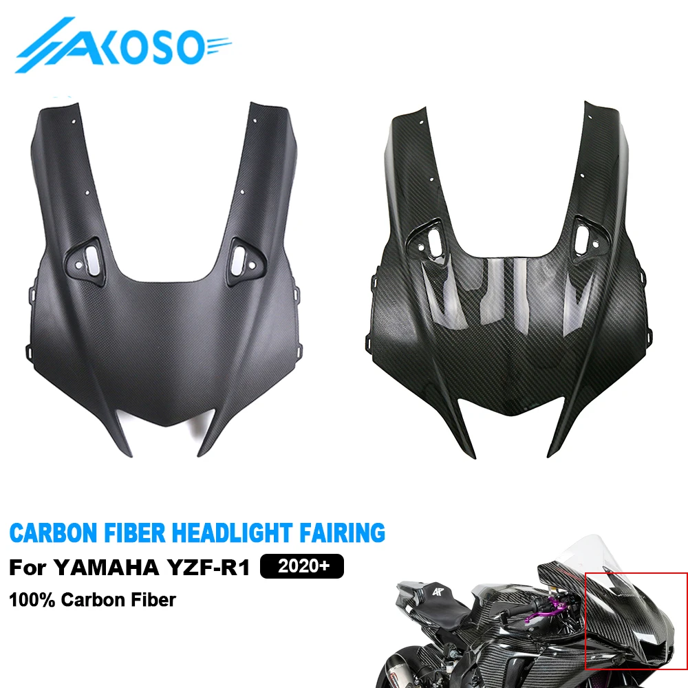 AKOSO Full Carbon Fiber Motorcycle Front Headlight Fairing Nose Panel Cowl Fairing for R1 2020 2021 2022 2023 2024