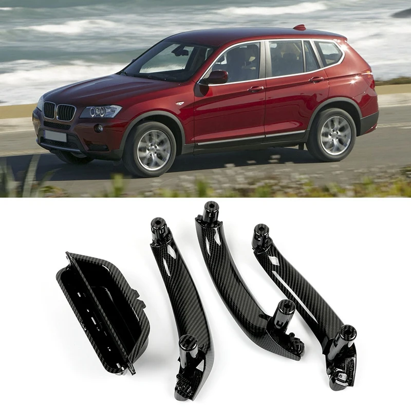 

Car Carbon Fiber ABS Inner Door Panel Handle Cover Interior Door Pull Trim Bowl For-BMW X3 X4 F25 F26 2010-2016