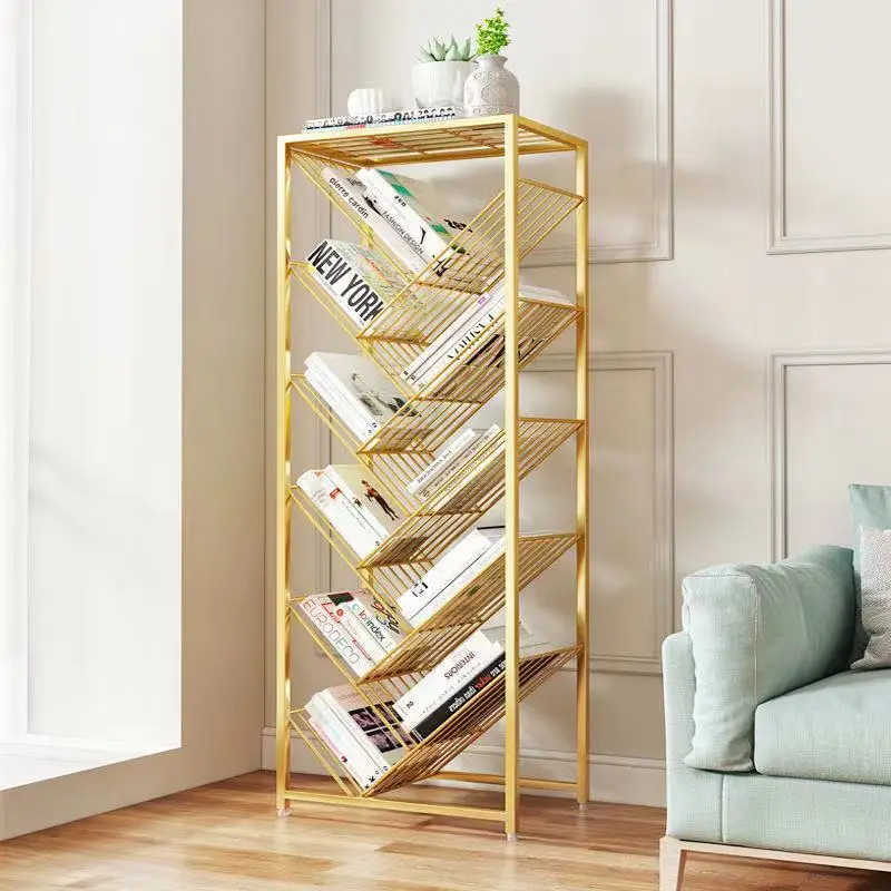 Golden Tree-Shaped 5-Tier Bookshelf Iron Art Display Stand Space Saving No-Tool Assembly Storage Rack for Bedroom/Study