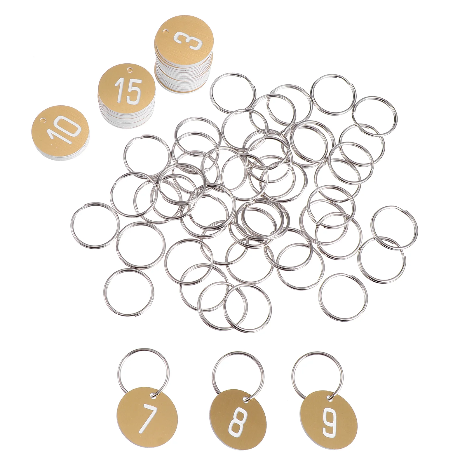50 Pcs Number Plate Numbered Tag Key Ring Round Stainless Steel with Shape Abs Engraved Tags
