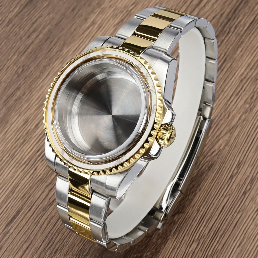 40mm Gold Silver NH35 Dive Watch Case Sapphire Crystal Fit SUB Yacht GMT NH35A/NH36/8215 38X30.6mm Bezel Oyster Jubilee Strap