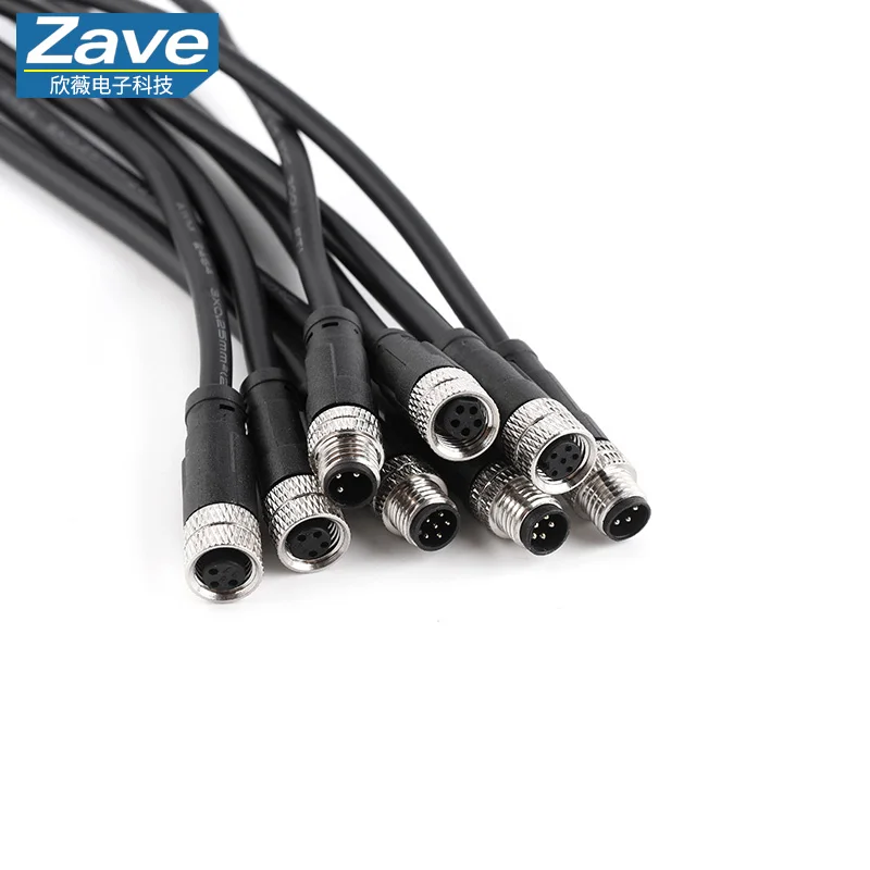 M8 Waterproof Aviation Connector, 3-Pin/4-Pin/5-Pin/6-Pin/8-Pin Male & Female Injection Molded Wired Sensor Connector with Cable