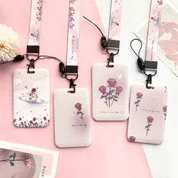 1 Pcs Pink Rose Flower Card Holder Campus Student ID Card Access Control Card Protective Sleeve ABS Plastic Card Cover