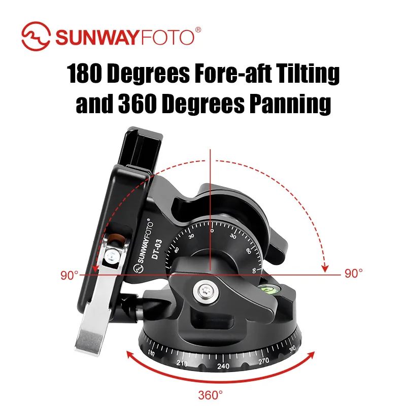 Cabeça de inclinação SUNWAYFOTO DT-03 com braçadeira de liberação de alavanca e placa de liberação rápida Arca Swiss DP-60R, carga de cabeça monopé de 2 vias 33 lb. 15Kg