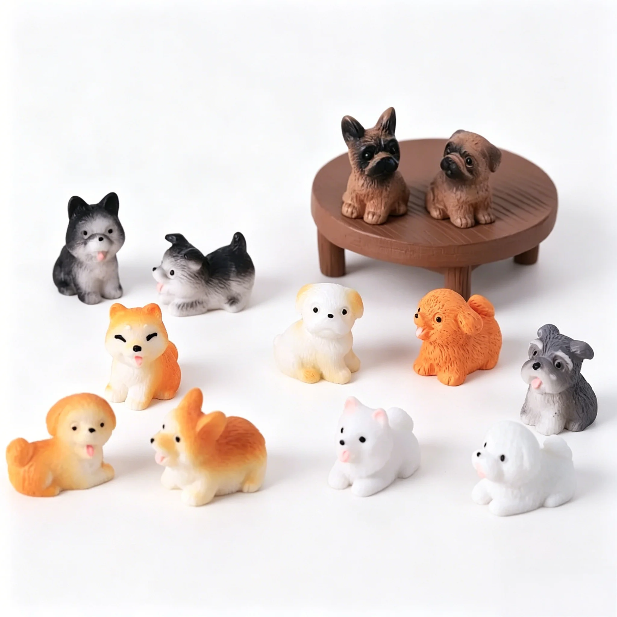 12Pcs 1:12 Scale Mini Puppy Dog Resin Model Kawaii Animal Figurine Trinkets for DIY Keychain Landscape Scene Decoration