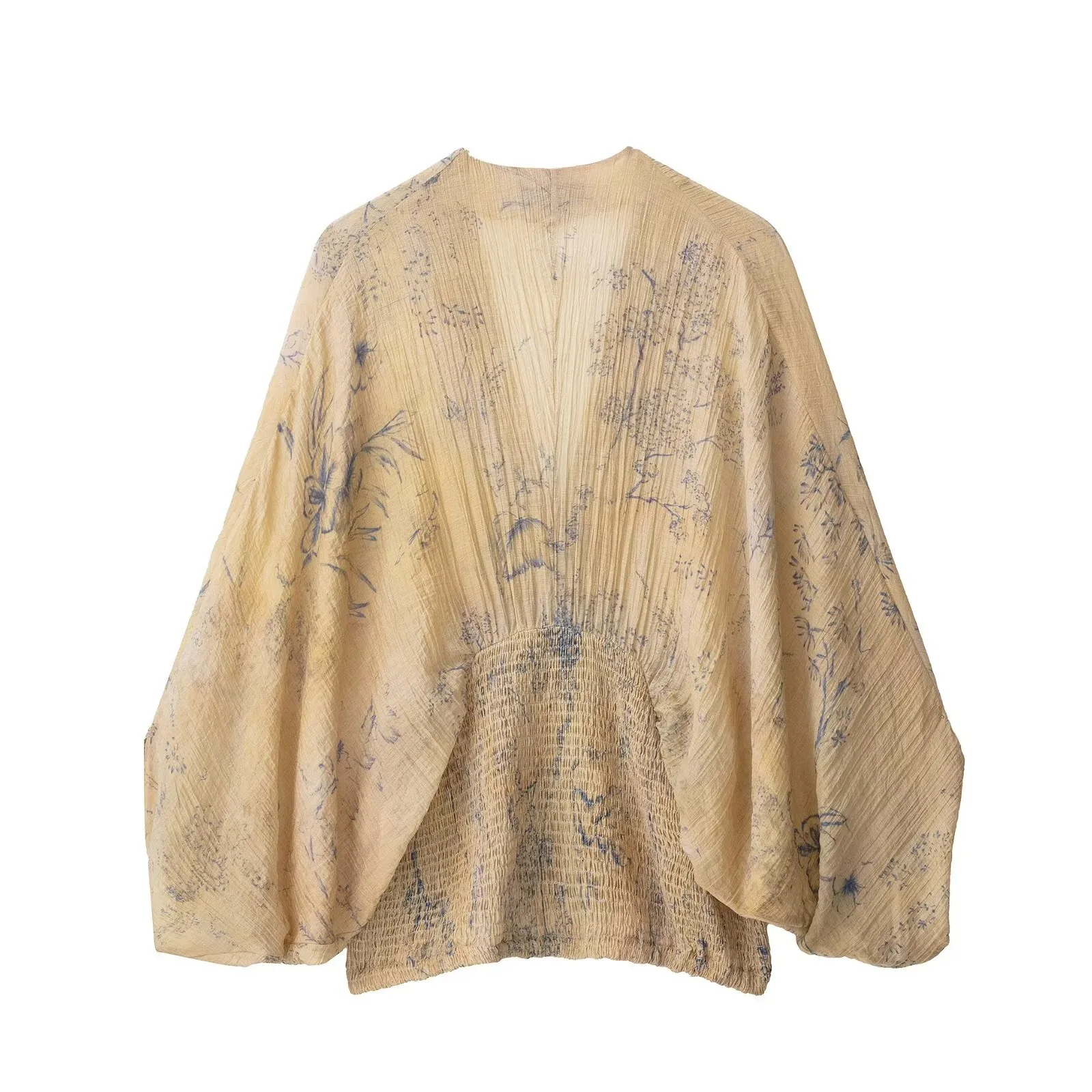 Withered  Summer New European And American Style Fashionable Women's Clothing Retro Long Sleeved Chinese Style Printed V-neck