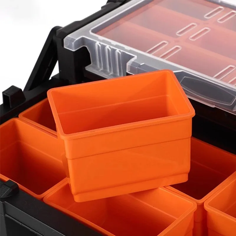 صندوق أدوات كبير متعدد الوظائف بطبقة مزدوجة، صندوق أدوات فرز أجزاء الصيانة، صندوق أدوات محمول محدد للكهرباء