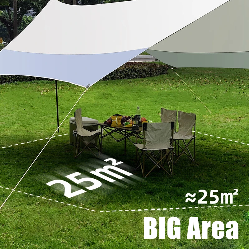 Large Camping Tarp 5.2x4.5m Tent Tarp Waterproof Oxford Outdoor Flysheet Fly Sheet Awning UV-Block Sun Shelter Sunshade Canopy