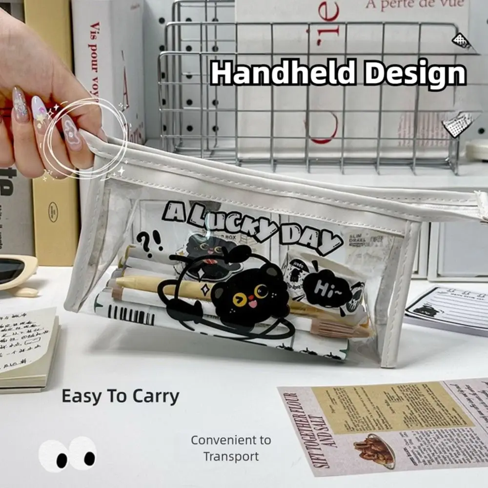 

Новая сумка для ручек из ПВХ, черный кот, водонепроницаемый пенал, большой емкости, прозрачный органайзер для канцелярских принадлежностей, школьный офис