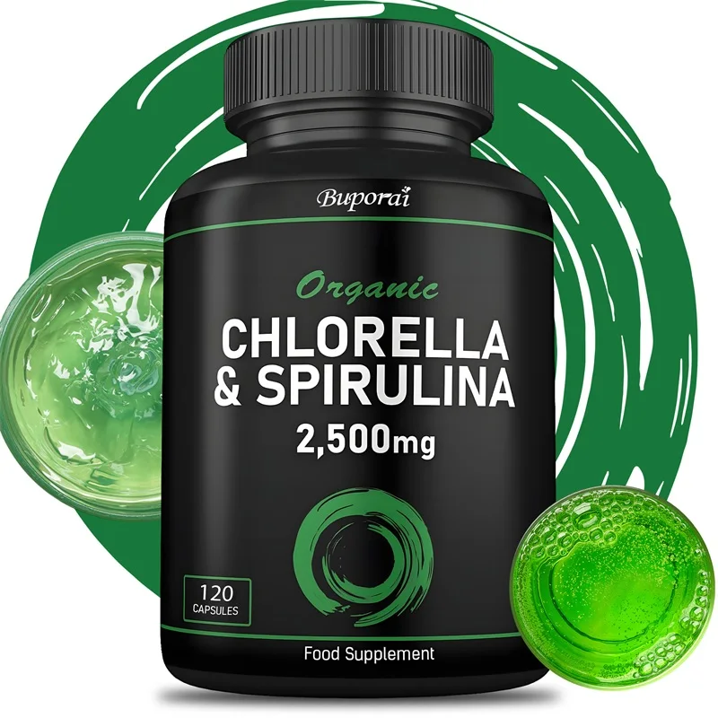 

Органическая хлорелла и спирулина 2500 мг - натуральные ингредиенты, поддерживают антиоксидант, здоровье желобов, здоровье кожи, улучшение пищеварения