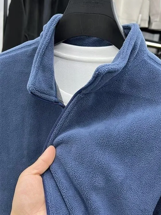 

Мужская двусторонняя флисовая толстовка-кардиган на осень-зиму с флисовой подкладкой, теплая куртка с воротником-стойкой