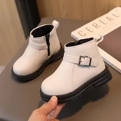 Children Short Boots for Girls Buckle Side Zipper Britain Style Versatile Boys Boots for Catwalk Spring New Drop Shipping Flats