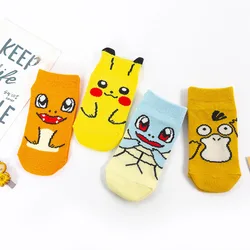 4pcs/Anime Pokemon Socks Pikachu Psyduck Girls Cotton Sock Kawaii Cartoon Figures Warm Autumn Soft Children Cosplay Short Socks