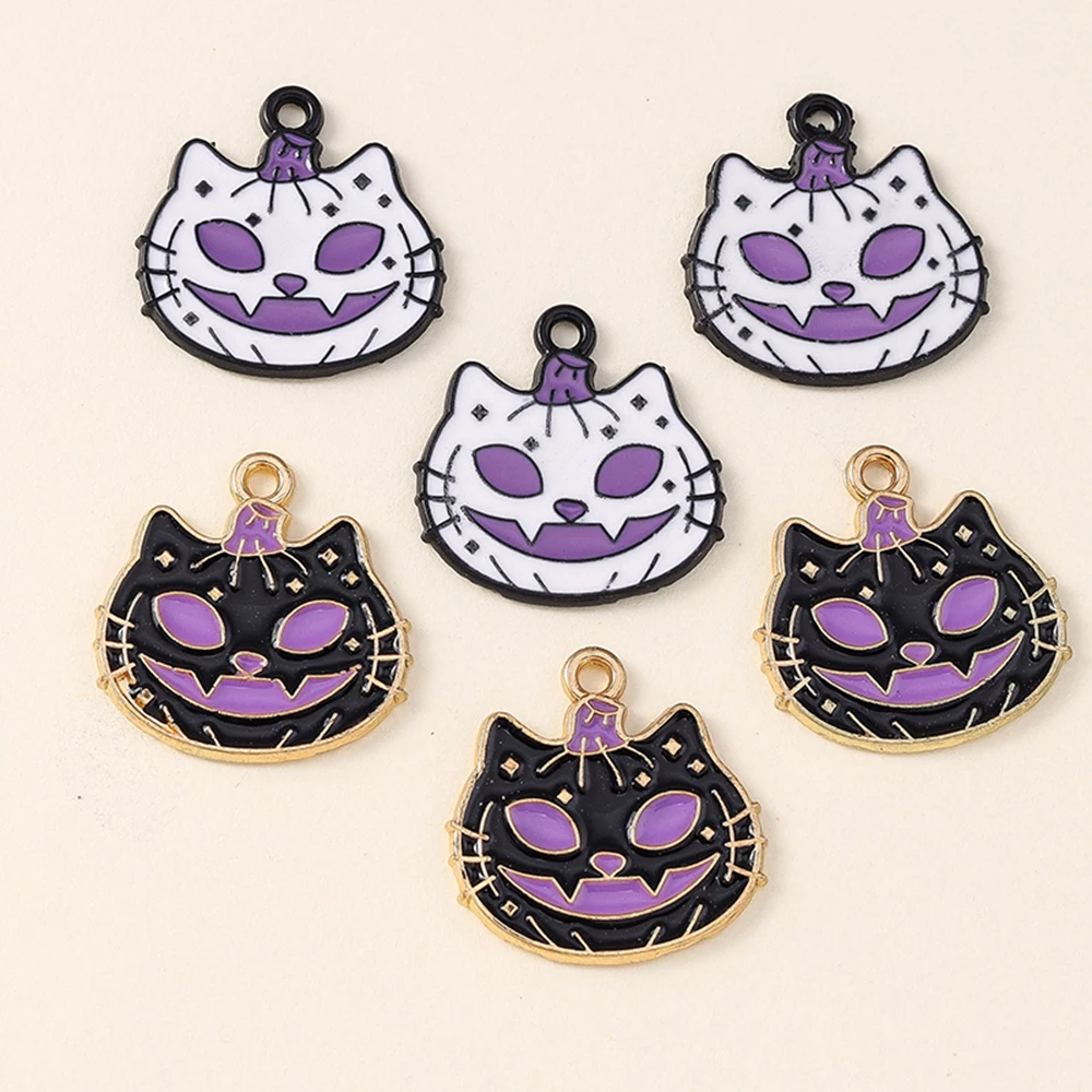 10 teile/los 19*20mm Nette Emaille Katze Kürbis Charms für DIY Ohrringe Halsketten Schmuck Machen Zubehör Halloween Anhänger