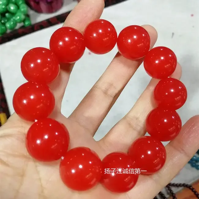 

Genuine Myanmar jadeite, Chinese red ice red jade round bead big bead bracelet, jadeite soldier red jade bracelet bracelet.