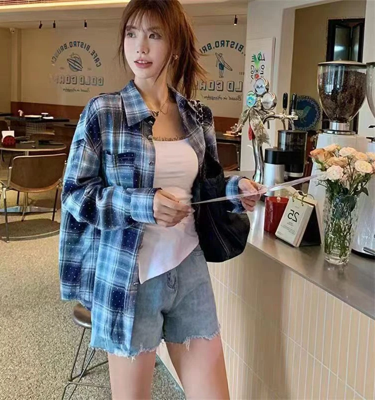 ملابس خارجية نسائية طويلة منقوشة Sve irt للحماية من الشمس لربيع وصيف 2023 تصميم جديد بياقة كورية بأزرار لأعلى #1