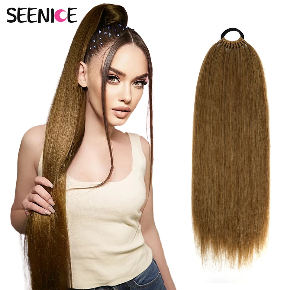 Extensiones de cabello de cola de caballo recta sintética, cabello Natural, cola falsa para mujeres, cola superior de caballo, coleta falsa blanca y