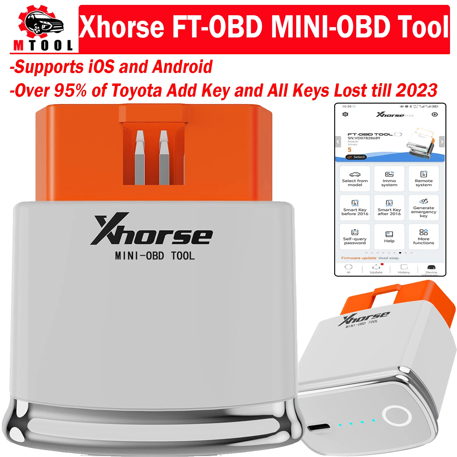 

Xhorse XDMOT0GL MINI OBD Tool FT-OBD For Toyota Smart Key Support Add Key And All Key Lost