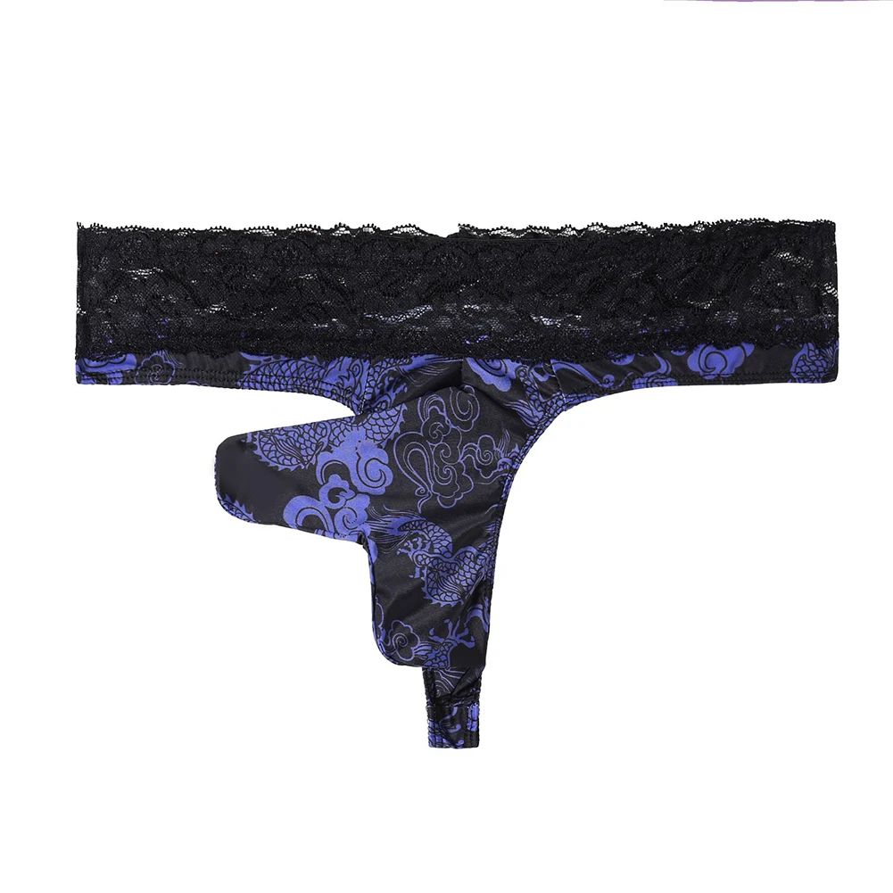 Sexy Men Lace T-Back Thongs Panties Sexy Elephant Nose Pouch G-String Briefs Underwear Gays JJ Sleeve Underpants Erotic Lingerie