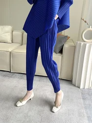 Miyake pleated pants spring 2023 new women's solid color basic elastic waist small foot radish pants casual and comfortable