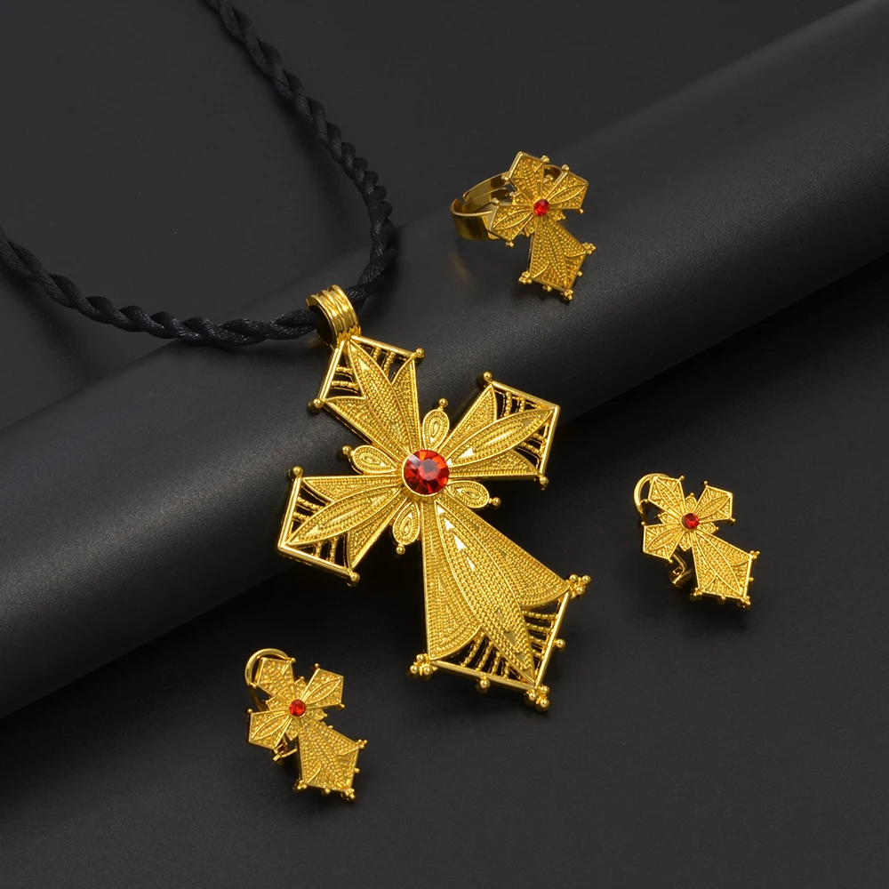 New Arrival Ethiopian Cross Jewelry Sets Habesha Pendant Necklaces Earrings Rings Eritrean Africa Christmas Holiday Gift #205816 image 3